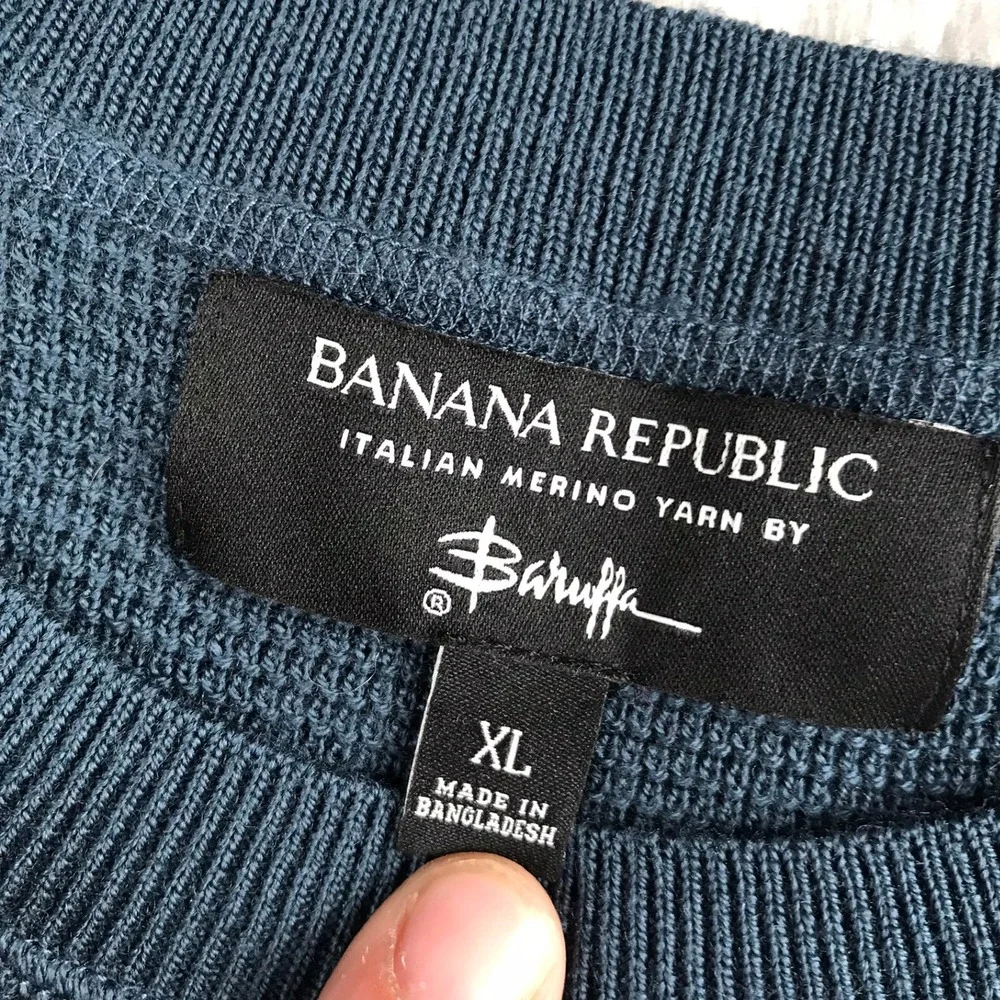 Banana Republic Italian Merino Waffle-Knit Sweater Men XL Blue Pullover NEW NWT